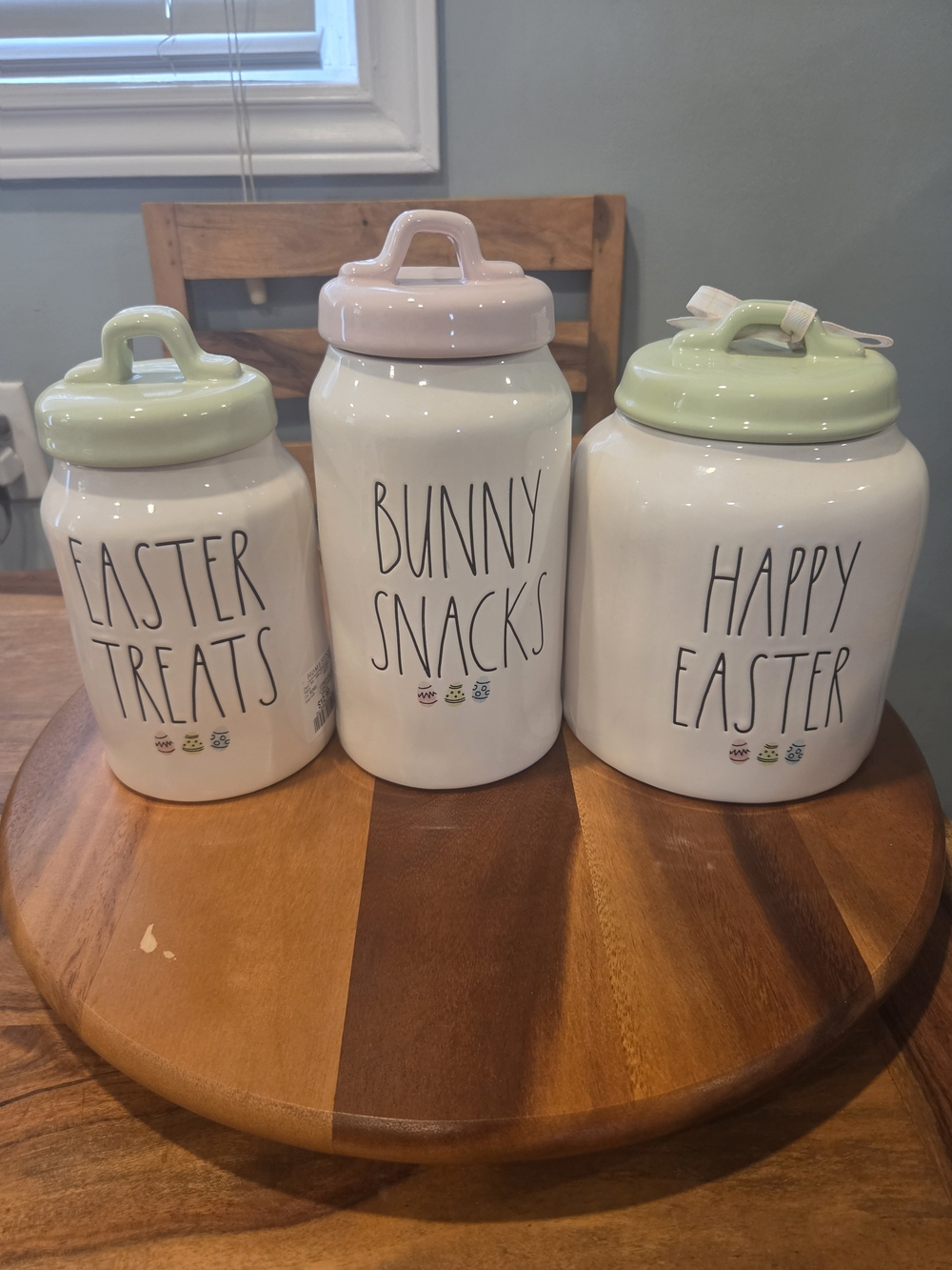 Rae Dunn Easter Canister Set - White with Pastel Green and Pastel Pink Lids